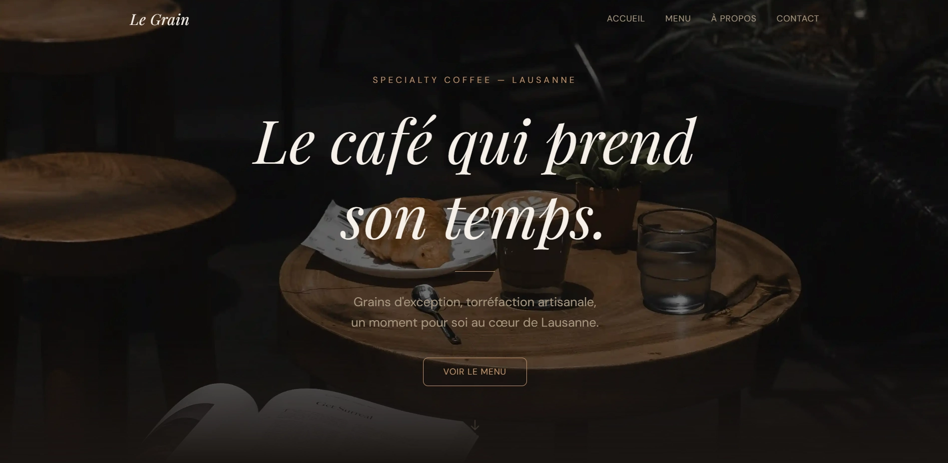 Site vitrine du coffee shop Le Grain à Lausanne, réalisé par Nedly